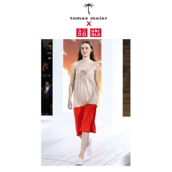 Uniqlo X Tomas Maier Camisole Maxi Dress Spaghetti Strap Shelf Bra Tan/Orange XL - Picture 2 of 8